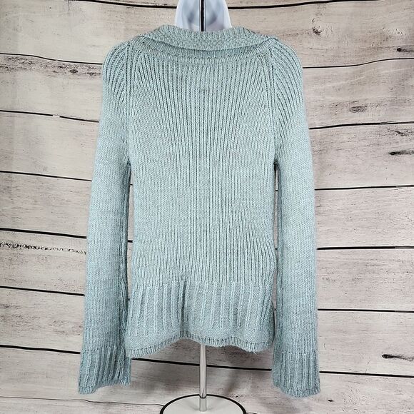☔️🔸️BCBGMaxAzria Blue Variegated Alpaca Single Button Cardigan Sweater Large - Picture 3 of 12